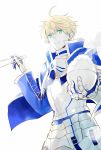  1boy ahoge armor blonde_hair bowl breastplate chopsticks fate/grand_order fate/prototype fate_(series) faulds gauntlets green_eyes halyou highres holding holding_bowl male_focus pauldrons rice saber_(fate/prototype) short_hair solo 