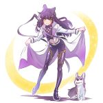  1girl alternate_costume black_hair blake_belladonna bow gambol_shroud hair_bow highres iesupa rwby solo welsh_corgi yellow_eyes zwei_(rwby) 