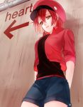  1girl ae-3803 belt beret bou_(maimoca501) hat hataraku_saibou jacket open_clothes open_jacket red_blood_cell redhead short_hair solo standing uniform wall 