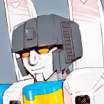  1boy 80s decepticon grey_background highres looking_at_viewer machine machinery mecha no_humans oldschool p.shot robot smile solo thundercracker transformers upper_body yellow_eyes 