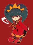  1girl arms_behind_back asatami_(pixiv6025254) ashley_(warioware) bangs big_hair black_legwear closed_mouth commentary_request dress flat_chest full_body hairband heart long_hair long_sleeves looking_at_viewer neckerchief orange_hairband orange_neckerchief outline pantyhose red_background red_dress red_eyes red_shoes shoes simple_background skull solo standing twintails warioware white_outline 