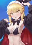  1girl :o arm_up artist_name artoria_pendragon_(swimsuit_rider_alter)_(fate) bangs bikini blonde_hair blush breasts cleavage dated eyebrows_visible_through_hair fate/grand_order fate_(series) frilled_bikini frills gun hair_between_eyes hand_up highres holding holding_gun holding_weapon hood hoodie looking_at_viewer maid_bikini medium_breasts open_clothes open_hoodie open_mouth ranyu sidelocks signature solo swimsuit upper_body weapon yellow_eyes 