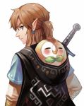  1boy bird blonde_hair blue_eyes earrings hair_ornament hat jewelry link long_hair looking_at_viewer male_focus owl pointy_ears pokemon pokemon_(creature) pokemon_(game) pokemon_sm ponytail rowlet smile syn_(kuponutt) the_legend_of_zelda the_legend_of_zelda:_breath_of_the_wild 