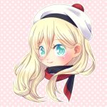  beret blonde_hair blue_eyes hat head_only kantai_collection long_hair mamiya_aira mole mole_under_eye pink_background richelieu_(kantai_collection) scarf smile tagme 