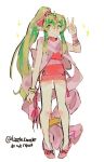  1girl blush cape chiki dress fire_emblem fire_emblem:_mystery_of_the_emblem green_eyes green_hair hair_ornament hair_ribbon jewelry long_hair pointy_ears pomme_(lazzledazzle) ponytail ribbon solo 