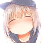  1girl absurdres anchor_symbol blush close-up closed_eyes commentary_request face flat_cap hat hibiki_(kantai_collection) highres kantai_collection sailor_collar solo sorahachi_(sora823) white_background 