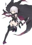  1girl assassin_of_black bandage bare_shoulders breasts cape dagger fate/apocrypha fate/grand_order fate_(series) green_eyes hayashi_kewi revision scar short_hair silver_hair small_breasts solo thigh-highs weapon 