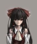  1girl arms_at_sides ascot bow closed_mouth detached_sleeves grey_background gyup91 hair_bow hair_over_shoulder hair_tubes hakurei_reimu highres lips long_hair looking_at_viewer red_eyes revision ribbon-trimmed_sleeves ribbon_trim solo touhou upper_body very_long_hair 