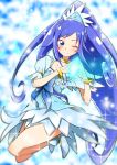  bangle blue_dress blue_eyes blue_hair blush bracelet choker cure_diamond diamond_hands dokidoki!_precure dress hishikawa_rikka jewelry long_hair magical_girl one_eye_closed ponytail precure smile sparkle_background tiara very_long_hair yuto_(dialique) 