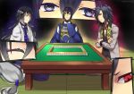  3boys black_hair blue_eyes board_game closed_eyes crossed_arms gradient_hair indian_style japanese_clothes juzumaru_tsunetsugu kurarin long_hair low-tied_long_hair mahjong male_focus mikazuki_munechika multicolored_hair multiple_boys oodenta_mitsuyo red_eyes sayagata seiza sitting smile table touken_ranbu very_long_hair white_hair 