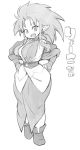  1girl agawa_ryou ankle_boots big_hair boots breasts earrings fang full_body greyscale hands_on_hips jewelry long_hair medium_breasts monochrome pointy_ears ryouko_(tenchi_muyou!) sidelocks smile solo spiky_hair tenchi_muyou! wide_hips 