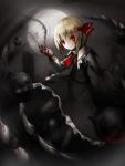  1girl blonde_hair blood bloody_hands bubble darkness full_moon hair_ribbon highres looking_at_viewer moon neckerchief red_eyes ribbon rumia short_hair skirt smile solo spark621 touhou 