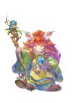  1boy androgynous brown_hair cloak feathers green_eyes hair_feathers hand_on_hip looking_at_viewer official_art popoie seiken_densetsu seiken_densetsu_2 shoes simple_background smile solo square_enix staff whisker_markings white_background 
