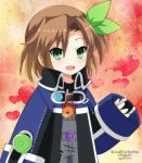  1girl bow brown_hair caro-xy child green_eyes hair_bow hair_ornament if_(choujigen_game_neptune) long_hair looking_at_viewer neptune_(series) ribbon smile solo younger 