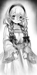  1girl blush dress female_my_unit_(fire_emblem_if) fire_emblem fire_emblem_if hairband long_hair looking_at_viewer monochrome my_unit_(fire_emblem_if) negiwo pointy_ears red_eyes smile 