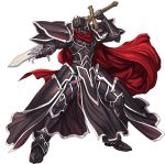  1boy armor black_knight cape commentary fire_emblem fire_emblem:_souen_no_kiseki fire_emblem_heroes full_armor full_body gauntlets helmet holding holding_sword holding_weapon official_art red_cape solo spaulders sword transparent_background weapon 