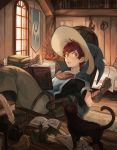  bed bedroom black_cat cat child fire_emblem fire_emblem:_kakusei hat highres indoors katy_ho looking_at_viewer lying redhead richt_(fire_emblem) solo window witch_hat 