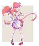  1girl animal_ears apron bell bell_collar cat_ears cat_tail collar cyan_eyes drinking_straw fake_animal_ears fang_out food french_fries hamburger highres iesupa maid_headdress neon_katt orange_hair roller_skates rwby skates soda_cup solo tail twintails 