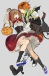  1boy 1girl anzu_(ensemble_stars!) aoi_hinata brown_hair cosplay dress ensemble_stars! green_eyes halloween halloween_costume highres hood little_red_riding_hood little_red_riding_hood_(cosplay) long_hair orange_hair pyongtaro short_hair sidelocks skirt 