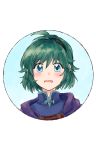  1girl blue_eyes blush cape fire_emblem fire_emblem:_rekka_no_ken green_hair hairband highres nino_(fire_emblem) short_hair smile solo 