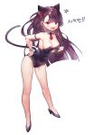  &gt;:o 1girl :o absurdres anger_vein animal_ears armlet bare_shoulders blush breasts cat_tail cleavage covered_navel detached_collar eyebrows_visible_through_hair fake_animal_ears fang fishnet_pantyhose fishnets gimt girls_frontline hair_ribbon hand_on_hip high_heels highres korean leaning_forward leotard long_hair looking_at_viewer medium_breasts mini_necktie one_side_up pantyhose pink_eyes purple_hair ribbon simple_background single_sidelock solo standing tail wa2000_(girls_frontline) white_background wrist_cuffs 