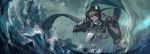  1girl breasts brown_hair cleavage commentary_request fujita_(condor) highres japanese_clothes kantai_collection maya_(kantai_collection) medium_breasts pleated_skirt rain remodel_(kantai_collection) rigging skirt solo storm stormy_waters turret waves 