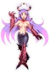 1girl absurdly_long_hair animal_ears blush breasts cleavage collarbone cookie_(touhou) eyebrows_visible_through_hair fang full_body highres hisui_(cookie) large_breasts long_hair looking_at_viewer navel open_mouth pointy_ears purple_hair rabbit_ears red_eyes reisen_udongein_inaba smile solo touhou very_long_hair yarumi_(suina) 