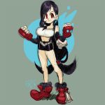  1girl alex_ahad black_hair blush breasts clenched_hands final_fantasy final_fantasy_vii gloves large_breasts long_hair looking_at_viewer midriff navel red_eyes smile solo tifa_lockhart 