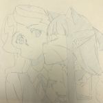  2girls animal_ears cat_ears closed_eyes diana_cavendish highres kagari_atsuko little_witch_academia multiple_girls official_art sketch smelling whiskers yuri 