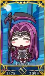  1girl black_gloves blush_stickers chibi closed_eyes collar fate/grand_order fate_(series) gloves highres holding holding_weapon long_hair medusa_(lancer)_(fate) no_nose official_art open_mouth purple_hair rider riyo_(lyomsnpmp) solo star very_long_hair weapon 