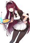  &gt;:o 1girl :o apron bangs blush eyebrows_visible_through_hair frilled_apron frills girls_frontline highres holding holding_tray long_hair looking_at_viewer luse_maonang maid maid_headdress omelet open_mouth puffy_short_sleeves puffy_sleeves purple_hair short_sleeves simple_background solo standing thighs tray very_long_hair violet_eyes wa2000_(girls_frontline) white_background wrist_cuffs 