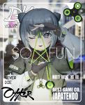  1girl ;d alternate_costume blurry character_name contemporary cover cropped_jacket depth_of_field fake_cover fidget_spinner film_grain fingernails gloves grey_hair highres jewelry kemono_friends looking_at_viewer magazine_cover necklace one_eye_closed open_mouth otter_ears partly_fingerless_gloves small-clawed_otter_(kemono_friends) smile solo star star-shaped_pupils symbol-shaped_pupils unzipped upper_body velcro waterkuma yo-yo 