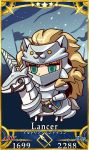  1girl armor artoria_pendragon_(all) artoria_pendragon_(lancer) blonde_hair chibi fate/grand_order fate_(series) gauntlets green_eyes highres horse lance lion lion_mane official_art polearm riyo_(lyomsnpmp) solo weapon 