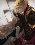  1boy 1girl armor blonde_hair cape closed_eyes elbow_gloves feesh female_my_unit_(fire_emblem_if) fire_emblem fire_emblem_if gloves hetero hug kiss long_hair marks_(fire_emblem_if) my_unit_(fire_emblem_if) pointy_ears red_eyes 