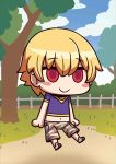  1boy blonde_hair chibi child child_gilgamesh fate/grand_order fate_(series) midriff navel official_art red_eyes riyo_(lyomsnpmp) smile solo star younger 