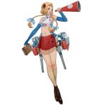  bandage bandaged_arm blonde_hair blue_eyes blue_ribbon book braid cannon first_aid_kit full_body long_hair machinery official_art red_skirt ribbon salmon88 simple_background skirt solo twin_braids uss_stewart_(dd-224) victory_belles white_background 