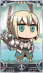 1boy armor bedivere blonde_hair chibi clenched_hand fate/grand_order fate_(series) gauntlets green_eyes highres official_art riyo_(lyomsnpmp) solo spikes 