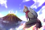  blurry clouds commentary_request day depth_of_field from_side kemono_friends no_humans oinari-sama_(kemono_friends) outdoors profile sakuragi_rian sandstar scenery sky statue volcano 