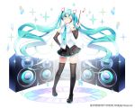  1girl ;d black_boots black_skirt blue_eyes blue_hair blue_nails blue_necktie boots detached_sleeves floating_hair full_body hair_between_eyes hatsune_miku headphones holding kotepen_2nd long_hair looking_at_viewer miniskirt nail_polish necktie one_eye_closed open_mouth pleated_skirt shirt skirt sleeveless sleeveless_shirt smile solo standing thigh-highs thigh_boots twintails very_long_hair vocaloid white_shirt zettai_ryouiki 