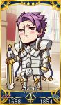  1boy armor blush chibi fate/grand_order fate_(series) highres holding holding_sword holding_weapon lancelot_(fate/grand_order) official_art purple_hair riyo_(lyomsnpmp) short_hair solo sword violet_eyes weapon 