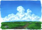  blue_sky clouds commentary dated grass no_humans outdoors path road rock sawitou_mizuki scenery sky traditional_media 