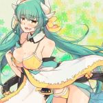  1girl artist_request bare_shoulders bikini blush bow breasts commentary_request fate/grand_order fate_(series) green_hair hair_bow horns japanese_clothes kiyohime_(fate/grand_order) large_breasts long_hair looking_at_viewer multiple_horns open_mouth slit_pupils solo swimsuit very_long_hair yellow_eyes 