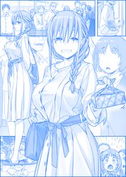  6+boys 6+girls bag braid breasts coat commentary faceless faceless_female faceless_male getsuyoubi_no_tawawa glasses handbag himura_kiseki large_breasts maegami-chan_(tawawa) multiple_boys multiple_girls obentou school slippers student 