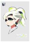  1girl alternate_eye_color artist_name closed_mouth cropped_neck domino_mask earrings face grey_background highres hotaru_(splatoon) inkling_(language) jewelry looking_at_viewer mask mole mole_under_eye pointy_ears seto_(asils) short_hair signature silver_hair solo splatoon tentacle_hair 