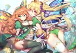  2girls absurdres ass blonde_hair breasts character_request choker cleavage copyright_request fairy_wings gloves green_eyes green_hairband green_legwear green_panties hair_ribbon hairband highres long_hair looking_at_viewer medium_breasts multiple_girls orange_hair panties pink_eyes pointy_ears puffy_short_sleeves puffy_sleeves purple_ribbon ribbon shanyao_jiang_tororo short_sleeves sparkle thigh-highs twintails underwear white_gloves white_legwear wings 