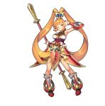  &gt;:q 1girl :q absurdres armor armpits bangs black_leotard blunt_bangs boots breasts character_request fur_trim hair_ornament high_ponytail highres holding holding_staff large_breasts leotard long_hair looking_at_viewer official_art one_eye_closed orange_hair ponytail red_boots sangai_senki see-through simple_background smile solo staff standing tongue tongue_out v_over_eye vambraces very_long_hair white_background yangsion yellow_eyes 