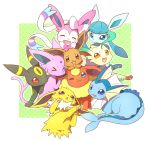  blue_eyes brown_eyes closed_eyes eevee espeon flareon glaceon jolteon leafeon no_humans one_eye_closed open_mouth pink_eyes pokemon pokemon_(creature) red_eyes smile sylveon tail tongue tongue_out triangle_mouth umbreon vaporeon violet_eyes wataametulip 
