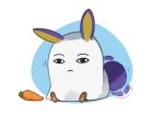  1girl :&lt; absurdres animal_ears bunny_tail carrot commentary fate/grand_order fate_(series) highres kion-kun nitocris_(fate/grand_order) nitocris_(swimsuit_assassin)_(fate) simple_background sitting solo tail 
