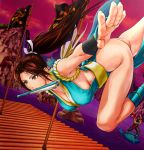  1girl alternate_color armpits breasts brown_eyes brown_hair cleavage closed_fan fan folding_fan foreshortening from_side high_ponytail highres japanese_clothes l.g_(greenforce1) large_breasts long_hair pelvic_curtain revealing_clothes rope shiranui_mai sideboob solo the_king_of_fighters 