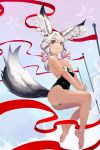  absurdres ass bare_shoulders barefoot blade_&amp;_soul blue_eyes breasts head_wings highres long_hair looking_at_viewer smile star star-shaped_pupils symbol-shaped_pupils tail tok white_hair 